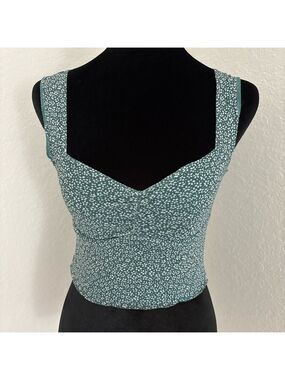 H&M (flawed) Green Ditsy Floral Sweetheart Neck Crop Tank Top – XS – NWT
